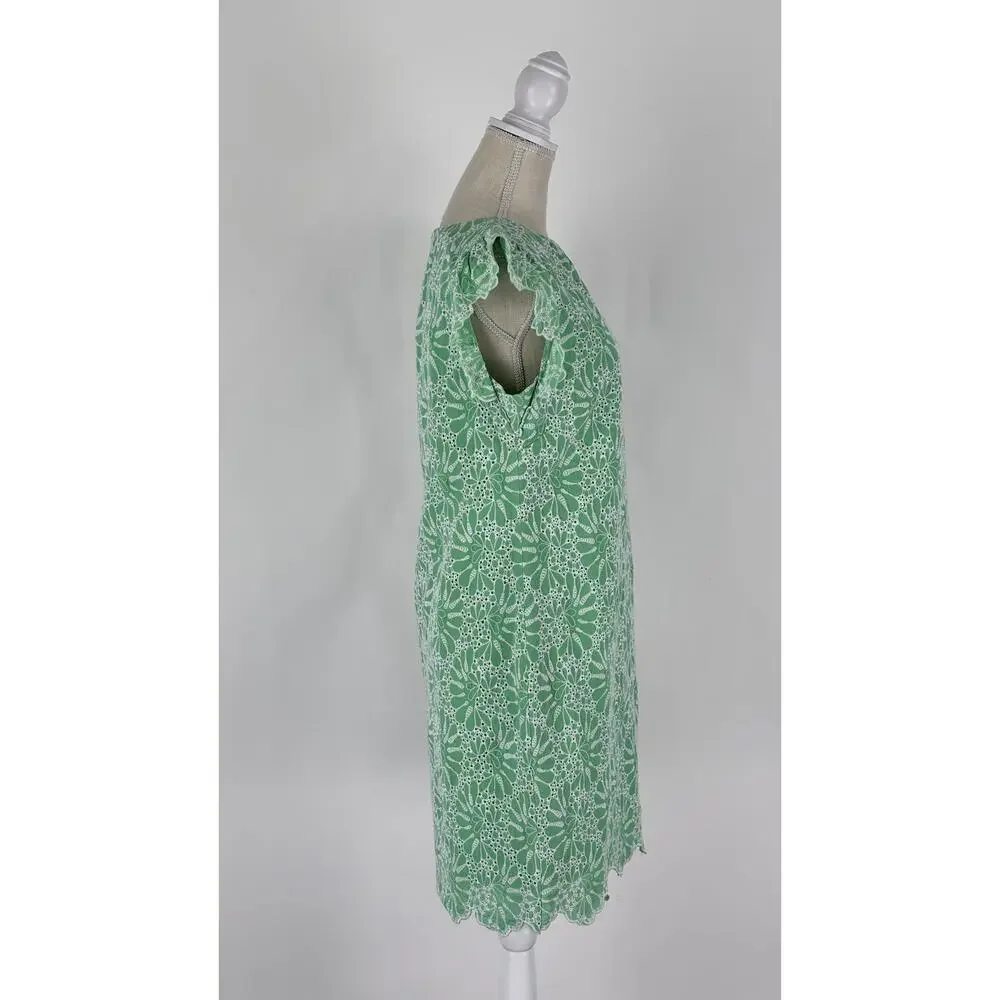 Loft Eyelet Shift Dress Short Flutter Sleeve Womens Size 6 Green White New